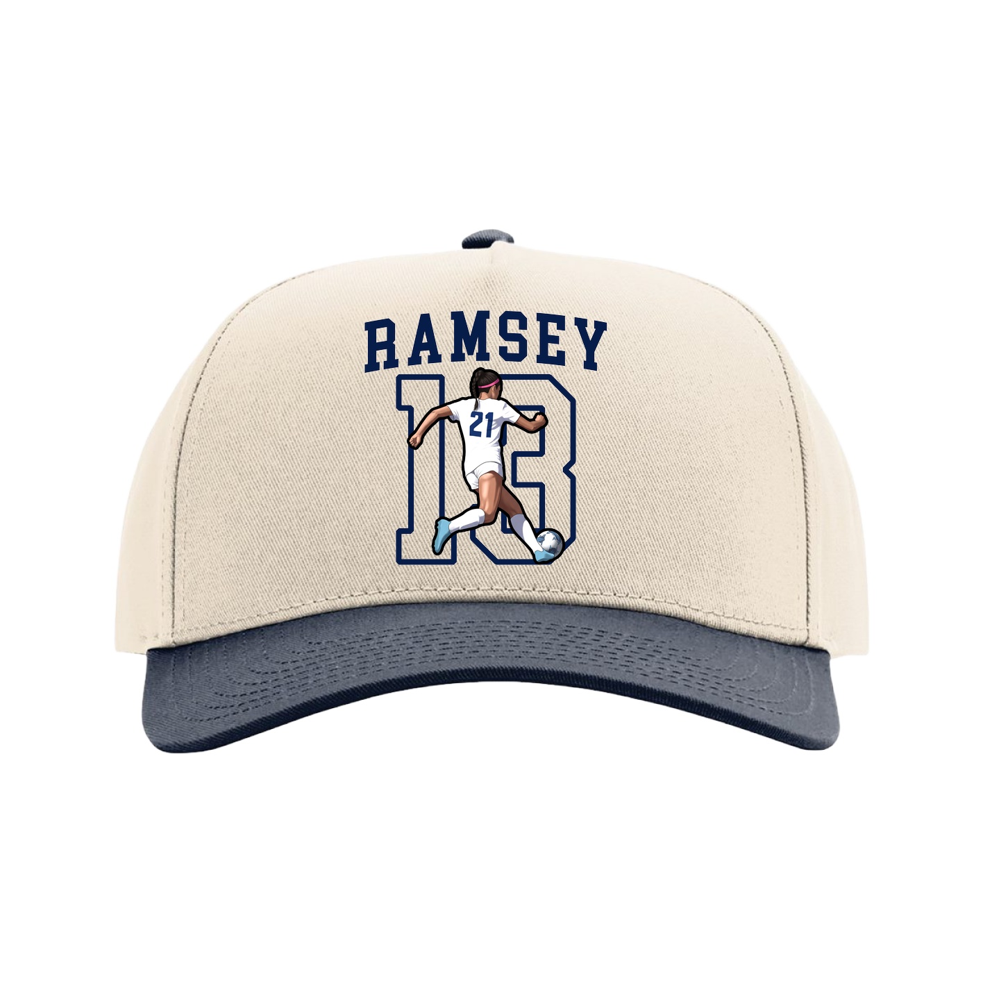 Full Fabric Five-Panel Champ Cap — Shirsey in Cream/Navy