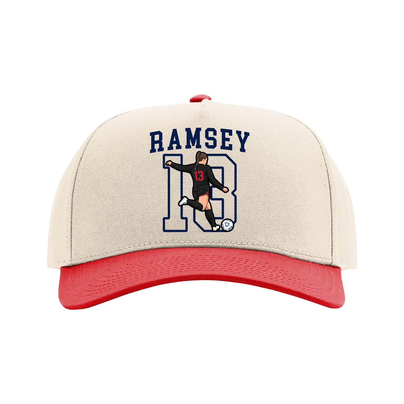 Full Fabric Five-Panel Champ Cap — Shirsey in Cream/Red