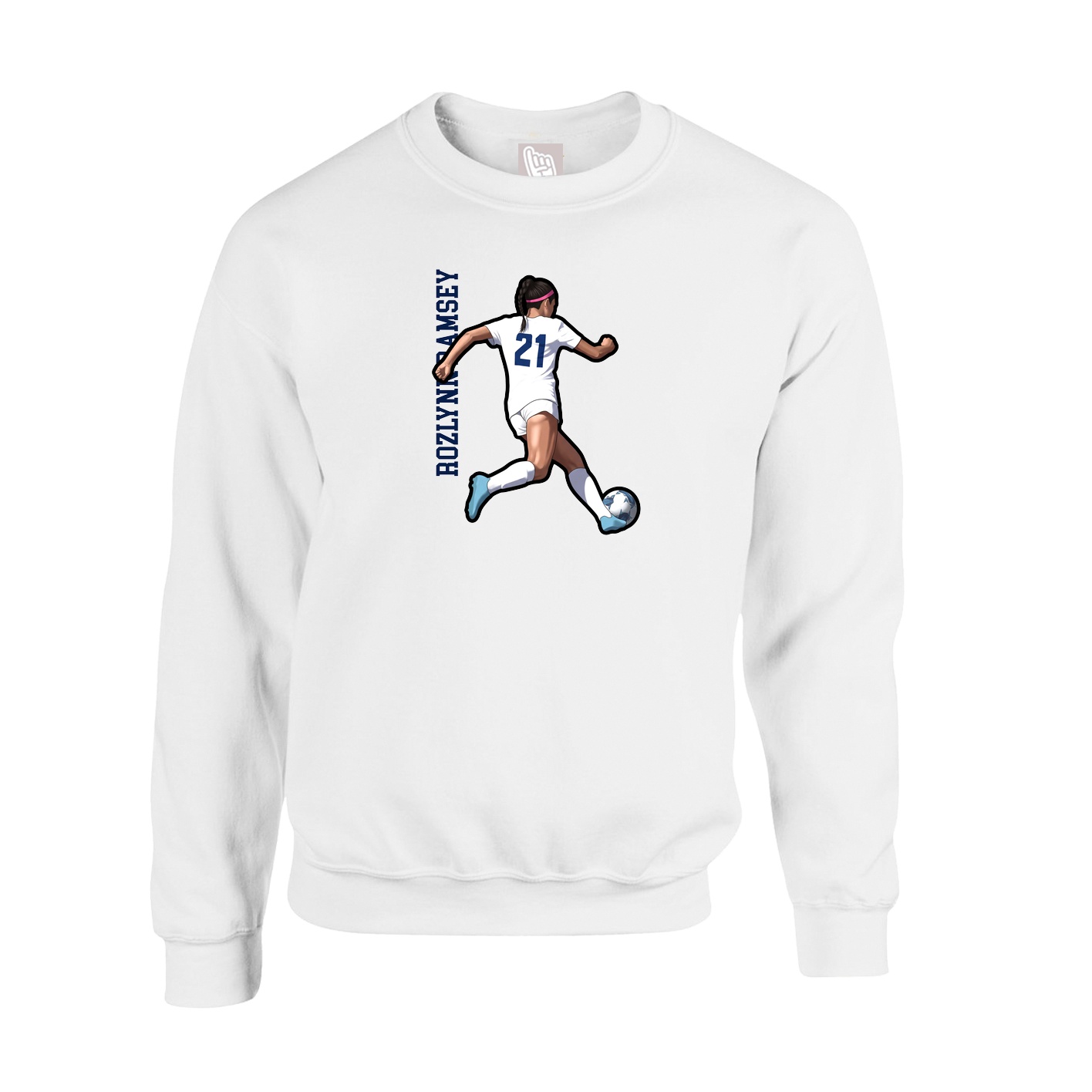 Fleece Crew — Name Vertical in White