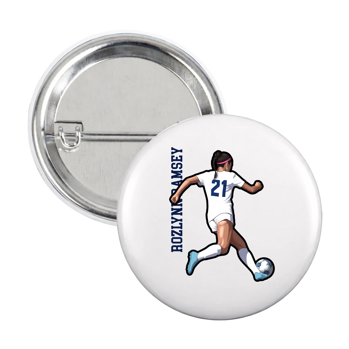 Game Day Button — Name Vertical in White