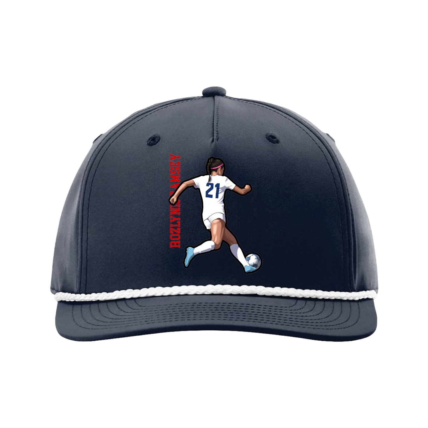 Five-Panel Classic Rope Cap — Name Vertical in Navy