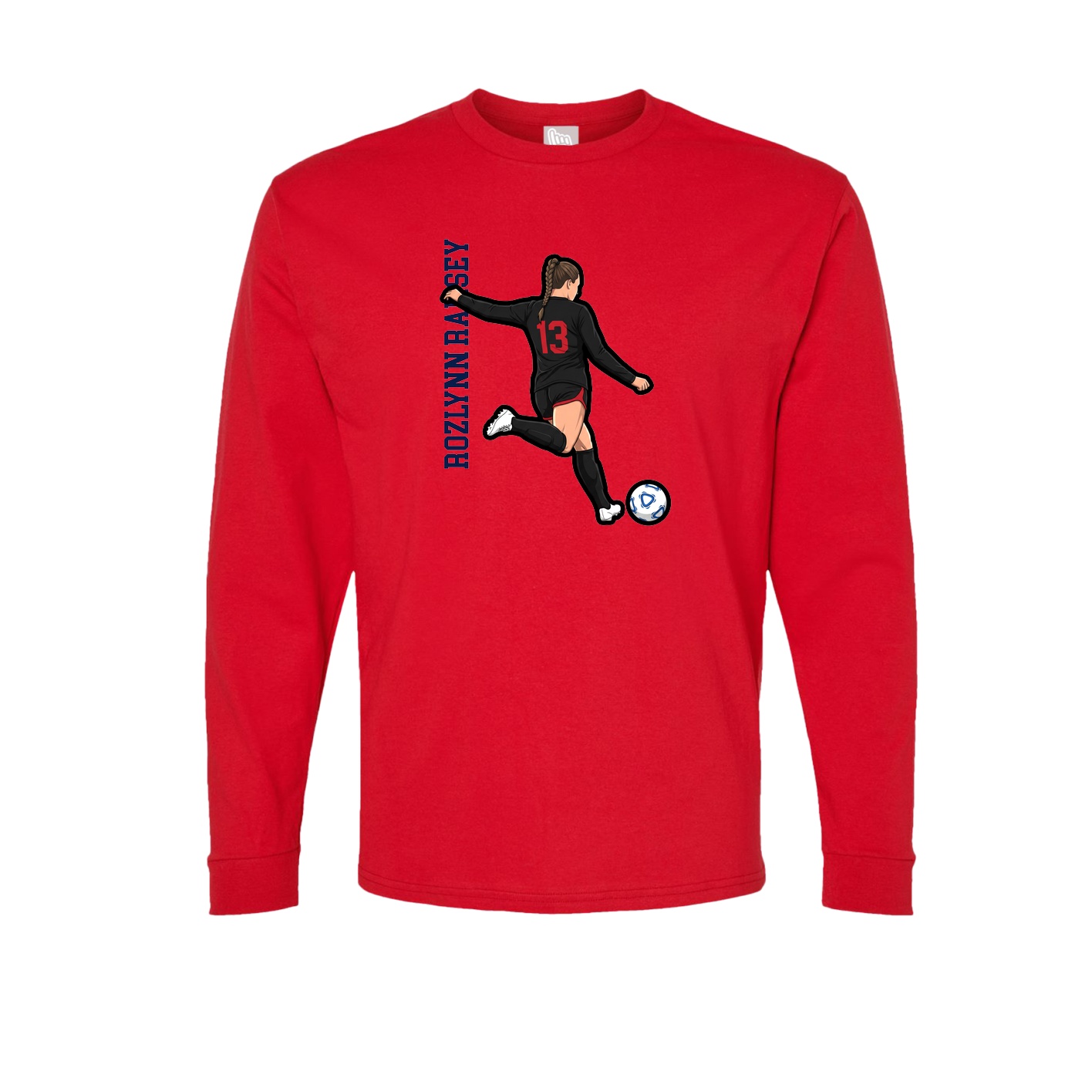 Long Sleeve Tee — Name Vertical in Red