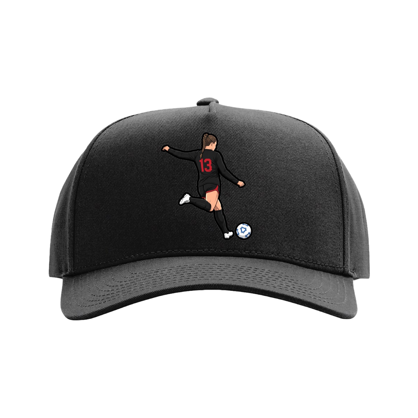 Full Fabric Five-Panel Champ Cap — Name Vertical in Black