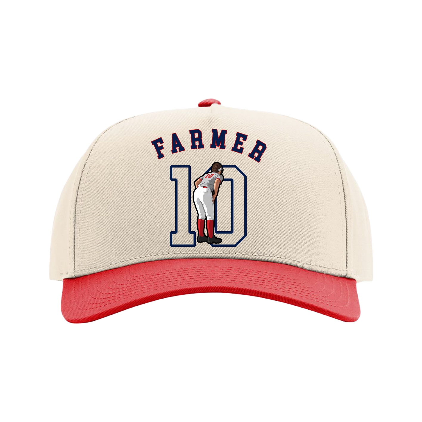 Full Fabric Five-Panel Champ Cap — Shirsey Arch in Cream/Red
