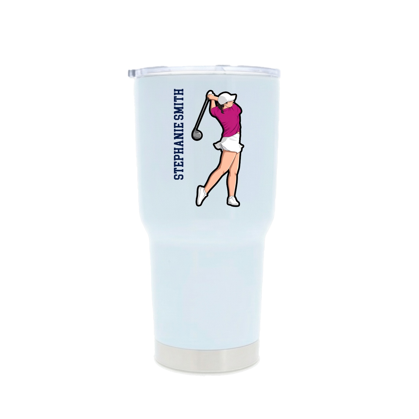 30oz Stainless Steel Tumbler — Name Vertical in White