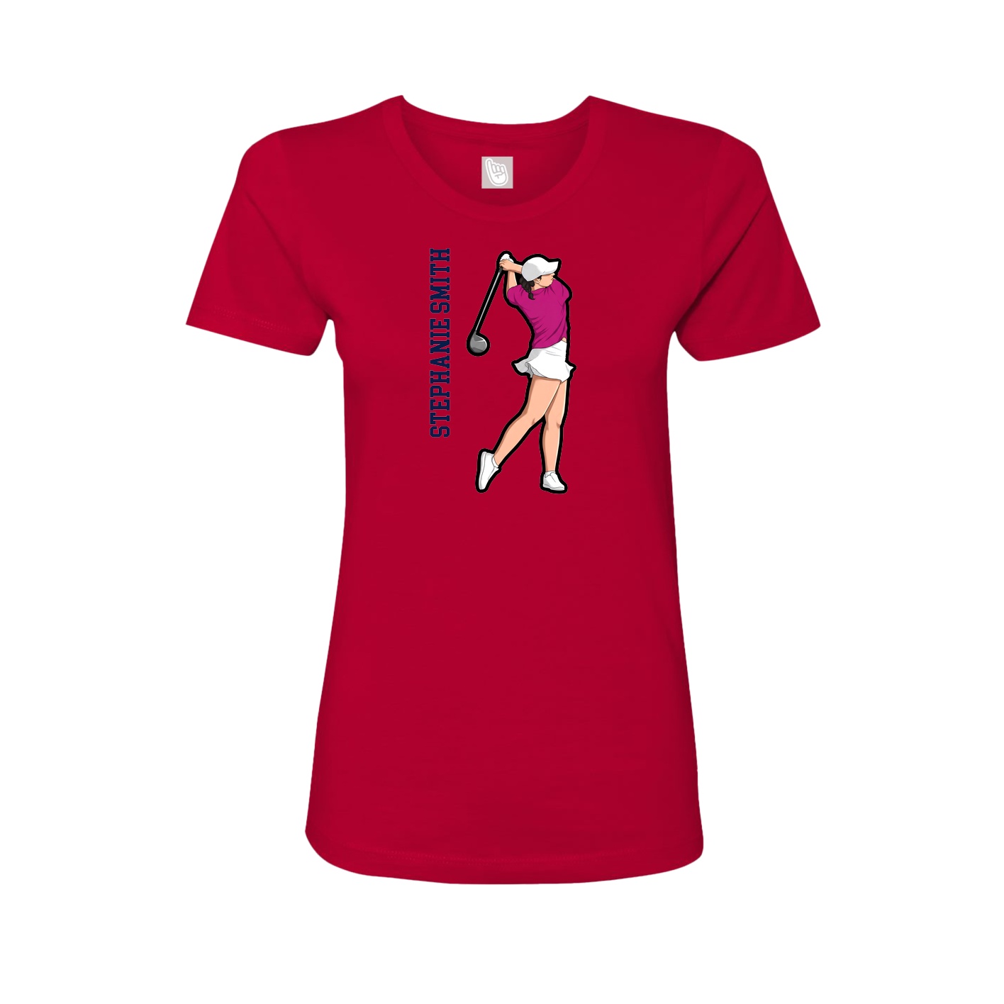 Fitted Women's Tee — Name Vertical in Red