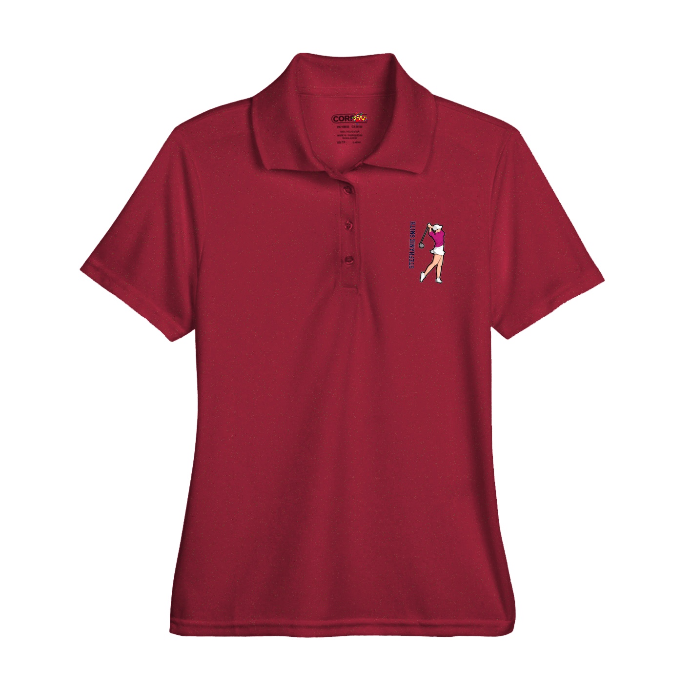 Womens Performance Polo — Name Vertical in Red