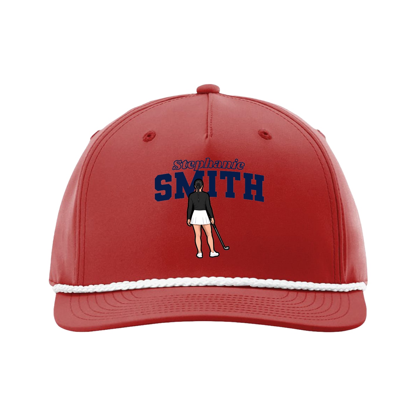 Five-Panel Classic Rope Cap — Name Arch in Red