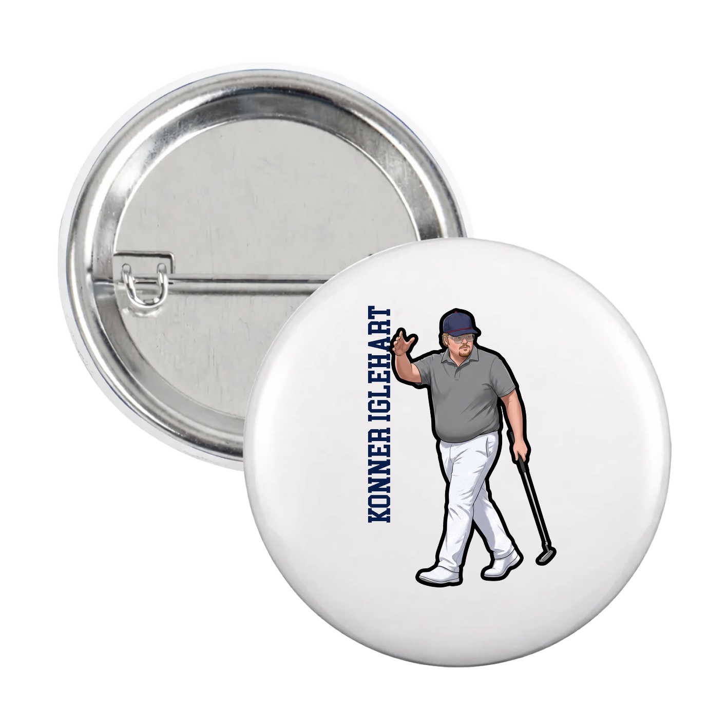 Game Day Button — Name Vertical in White