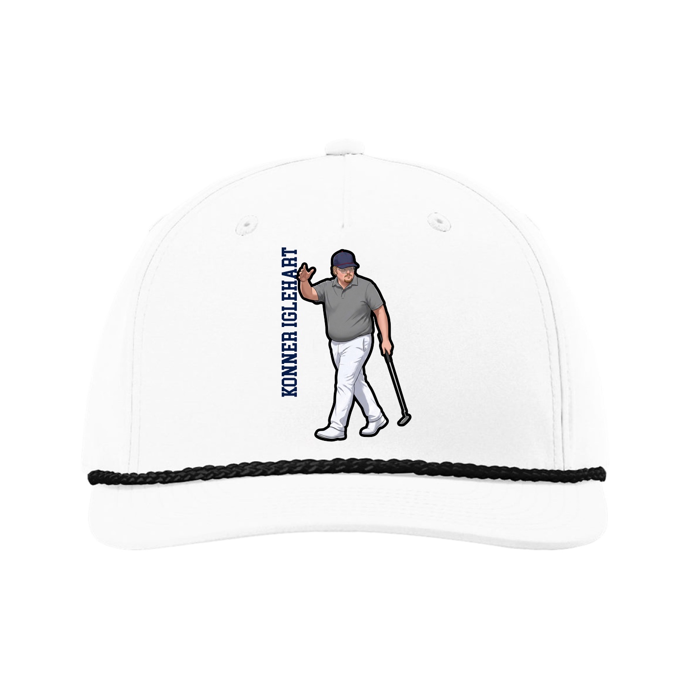 Five-Panel Classic Rope Cap — Name Vertical in White
