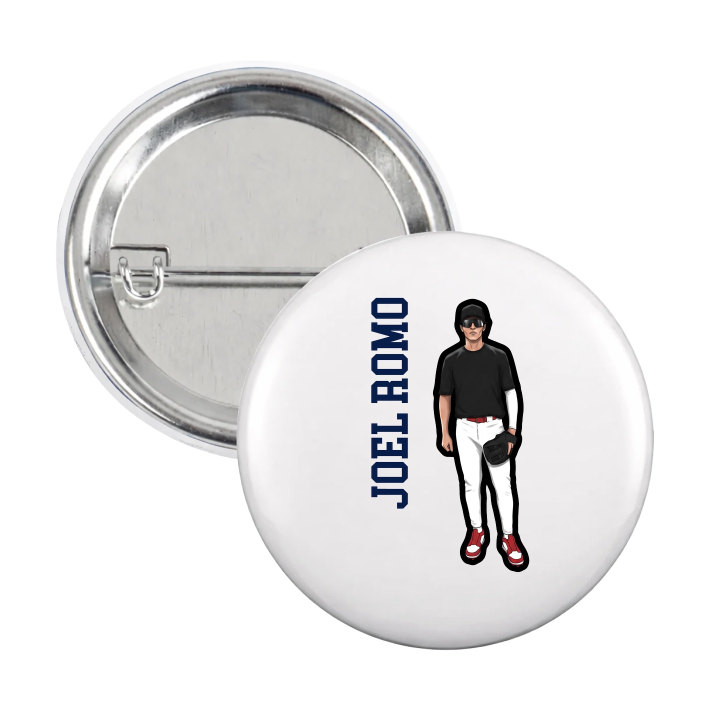 Game Day Button — Name Vertical in White