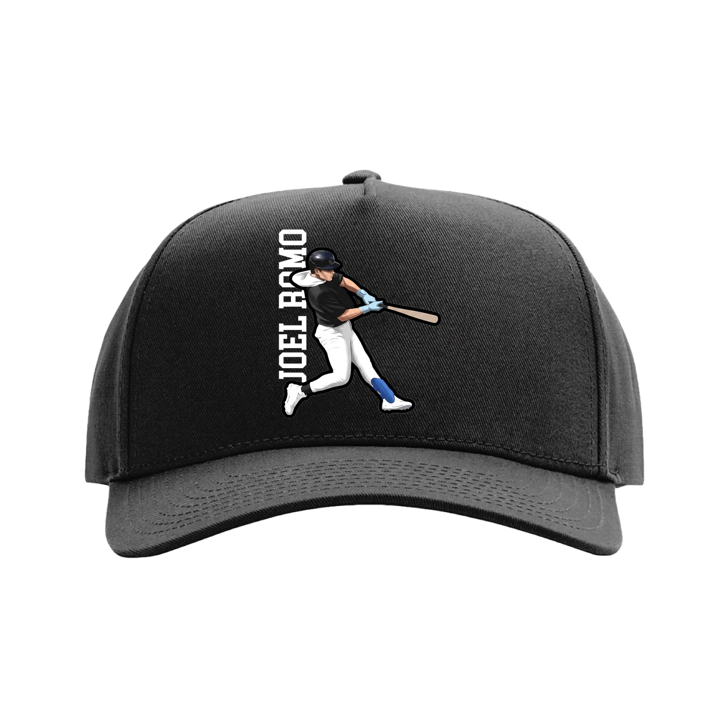 Full Fabric Five-Panel Champ Cap — Name Vertical in Black