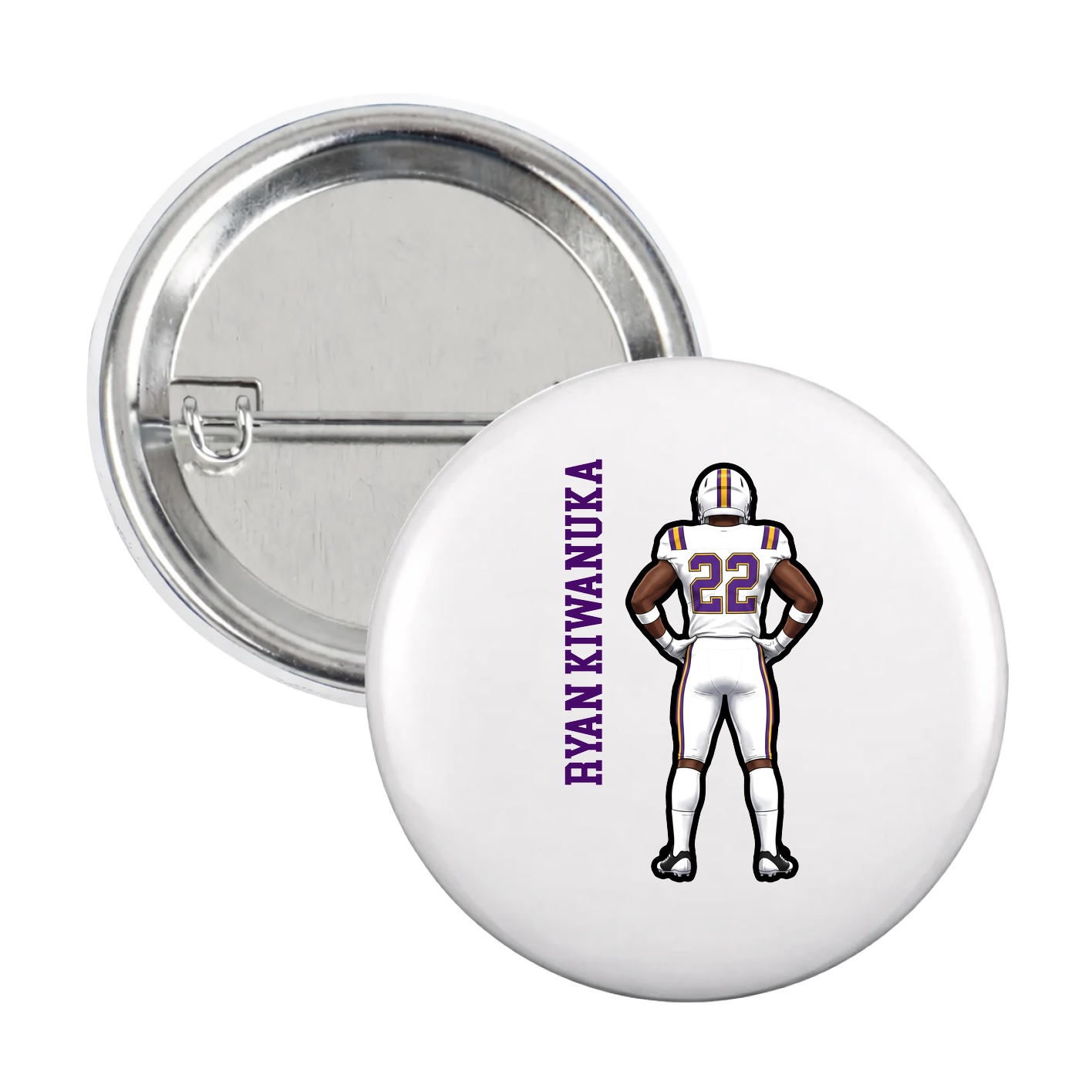 Game Day Button — Name Vertical in White