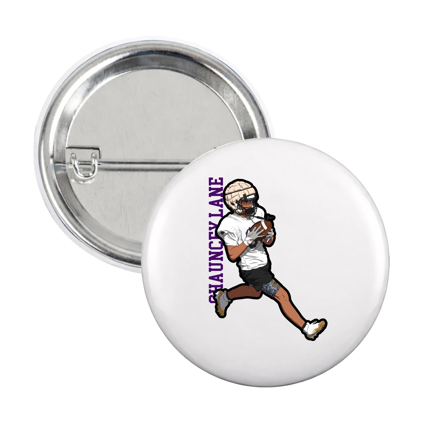 Game Day Button — Name Vertical in White