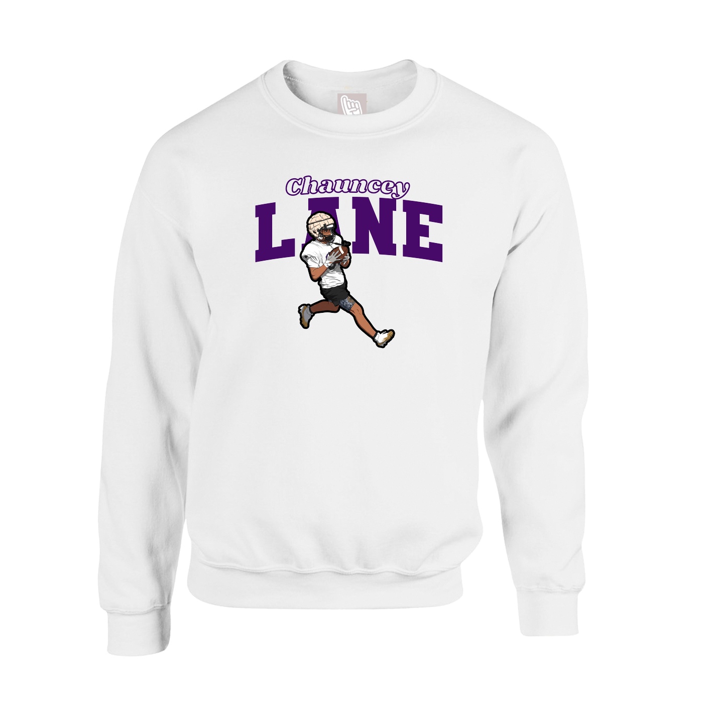 Fleece Crew — Name Arch in White