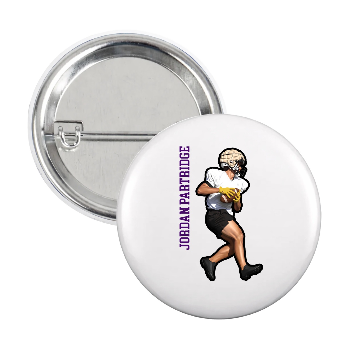 Game Day Button — Name Vertical in White