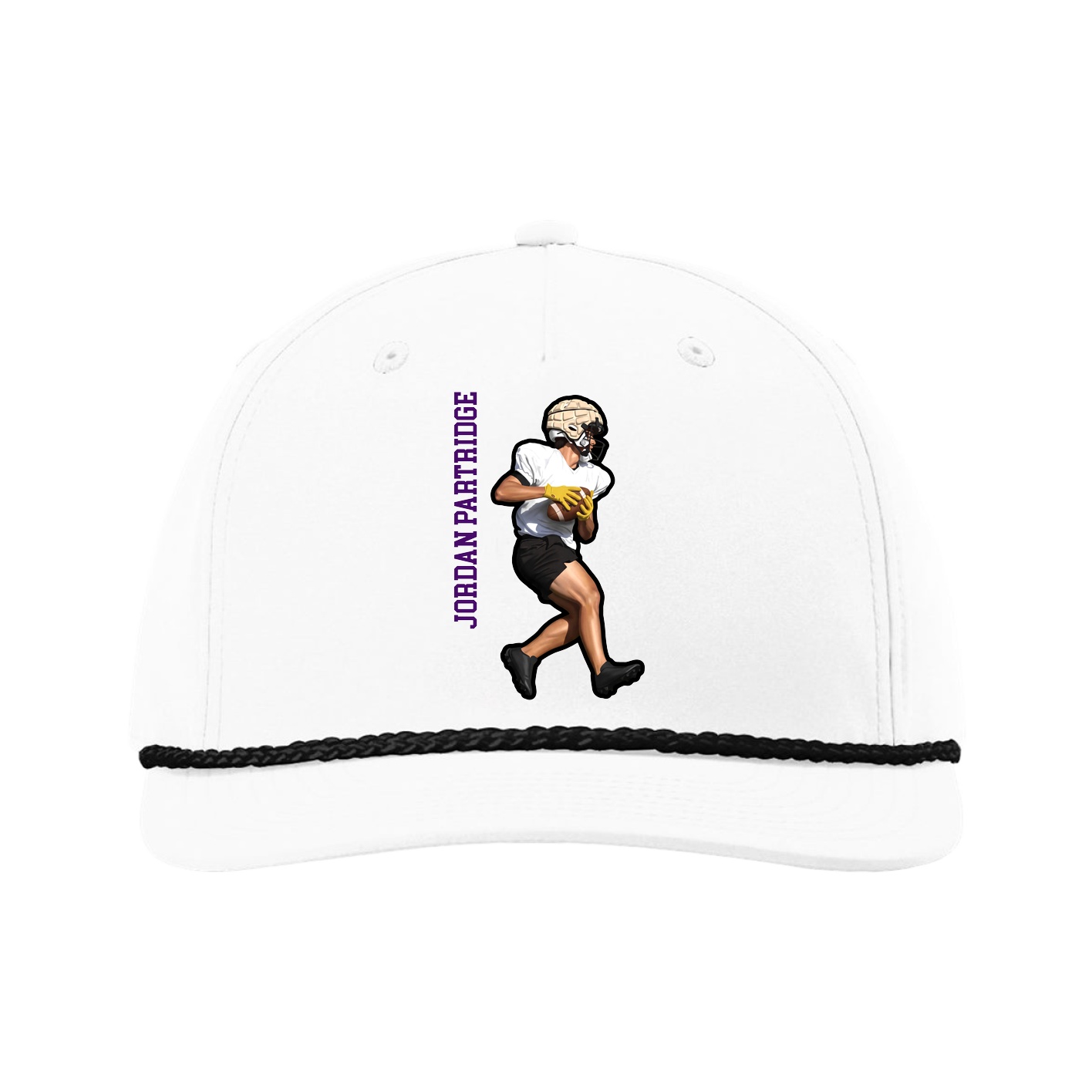 Five-Panel Classic Rope Cap — Name Vertical in White