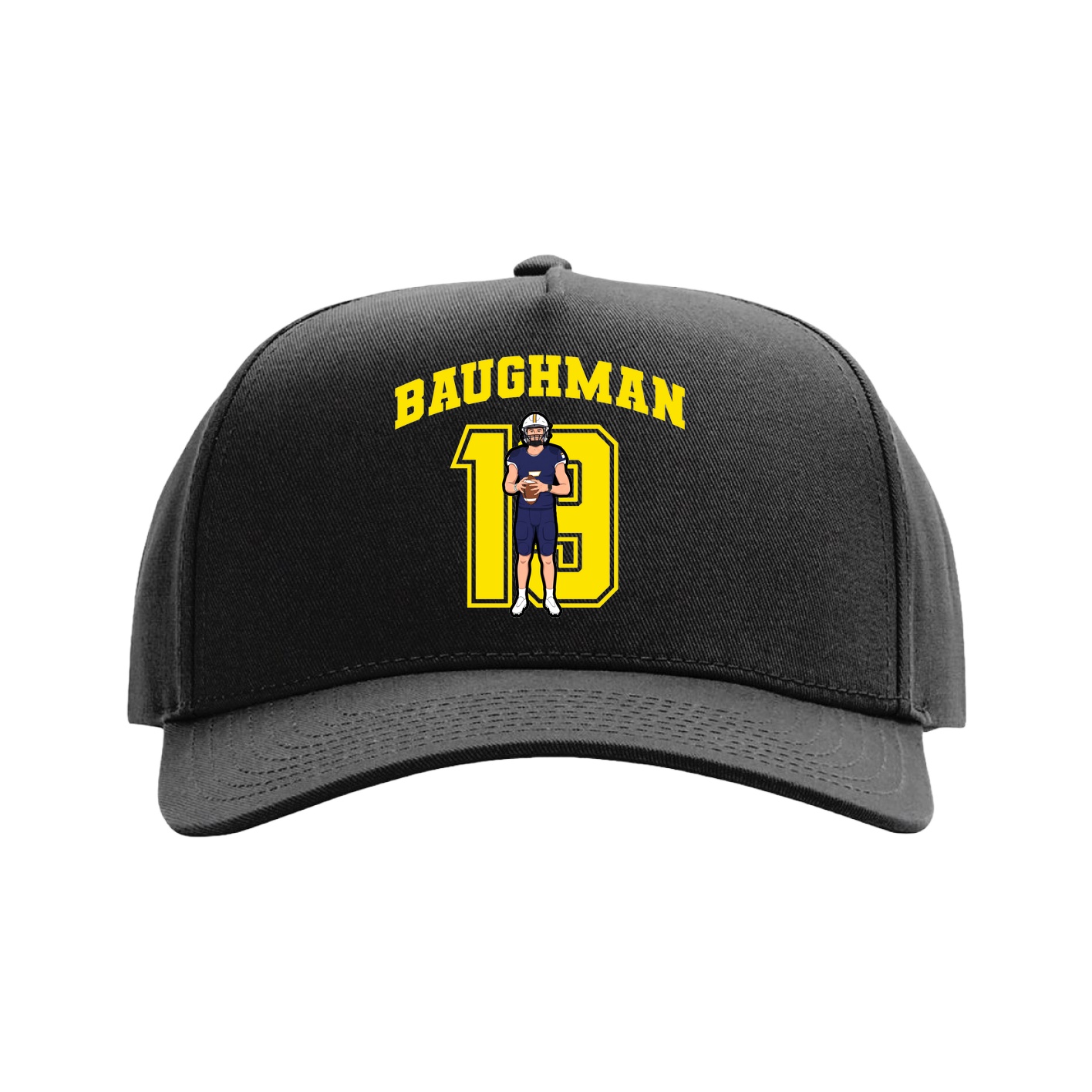 Full Fabric Five-Panel Champ Cap — Number in Black