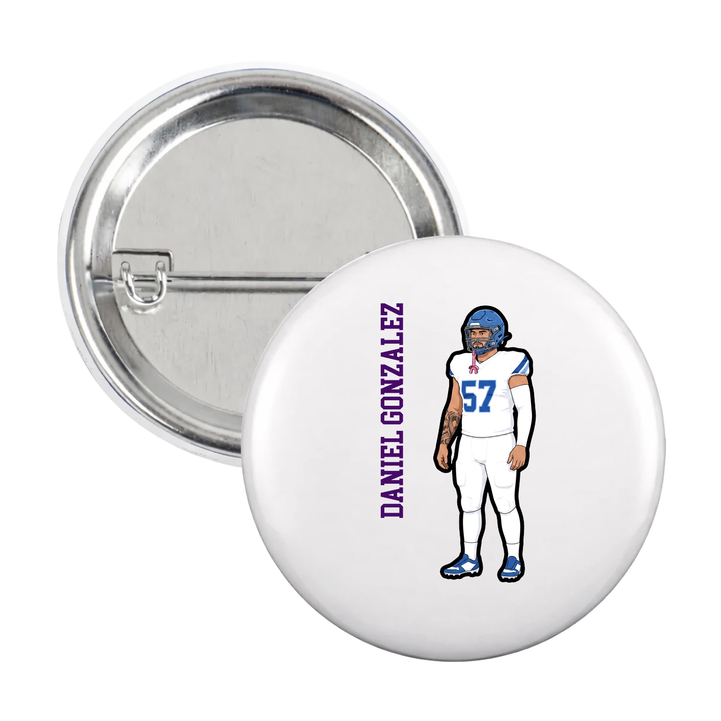Game Day Button — Name Vertical in White