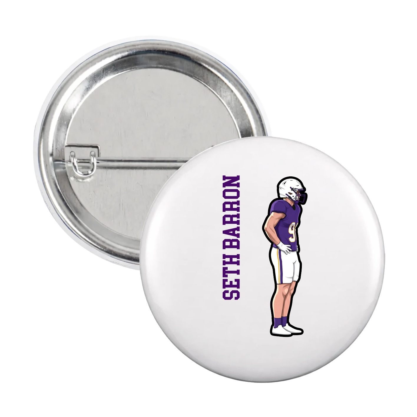 Game Day Button — Name Vertical in White