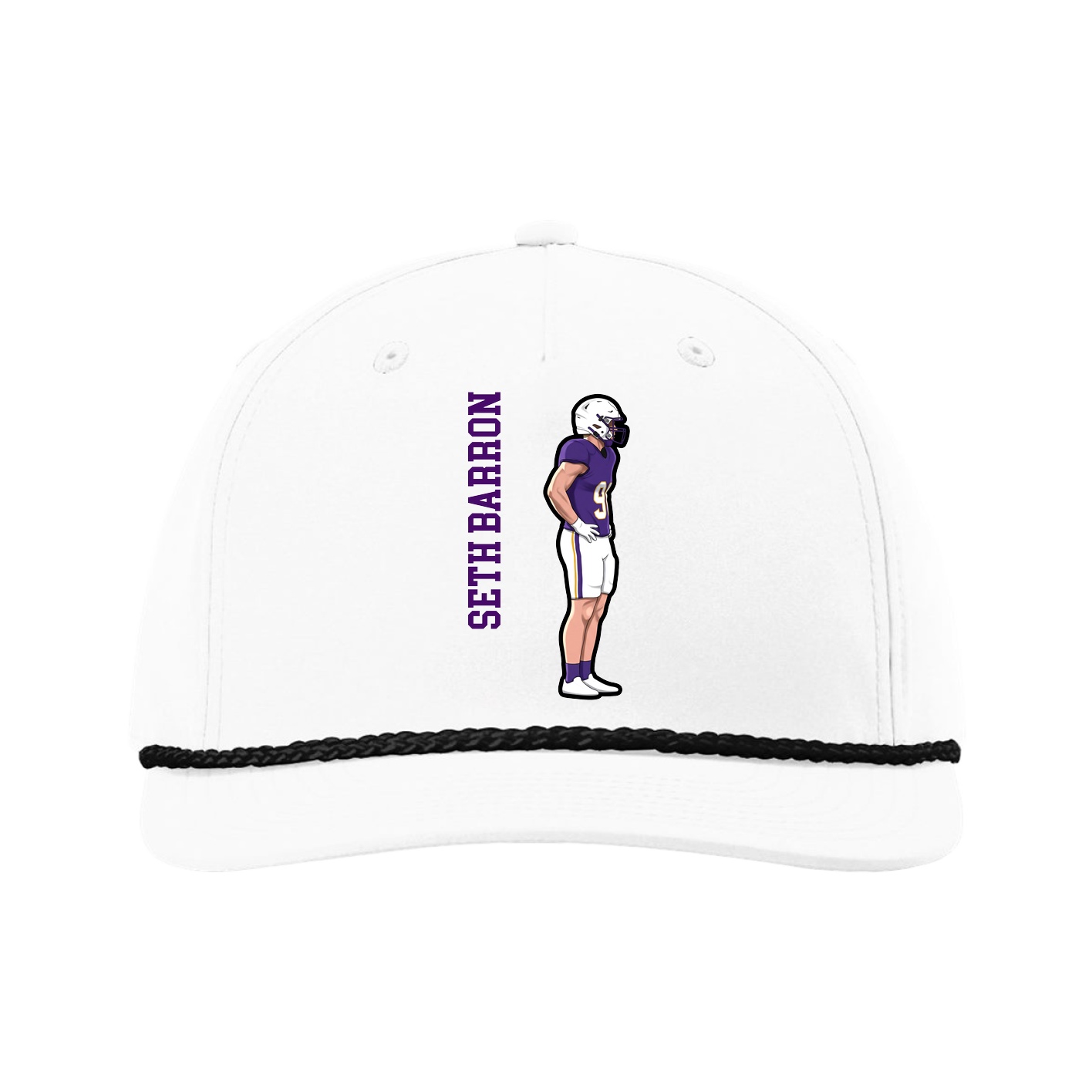 Five-Panel Classic Rope Cap — Name Vertical in White