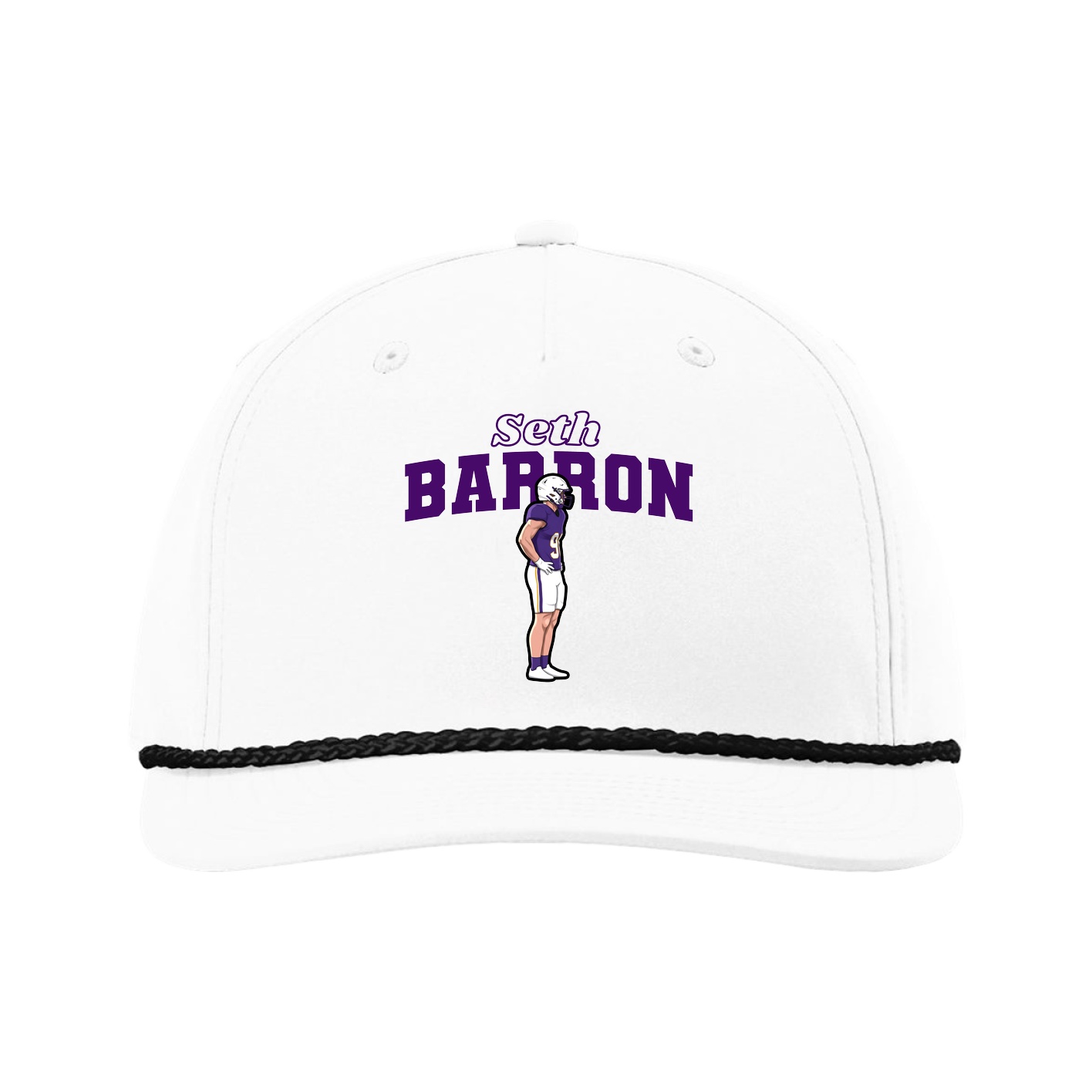 Five-Panel Classic Rope Cap — Name Arch in White