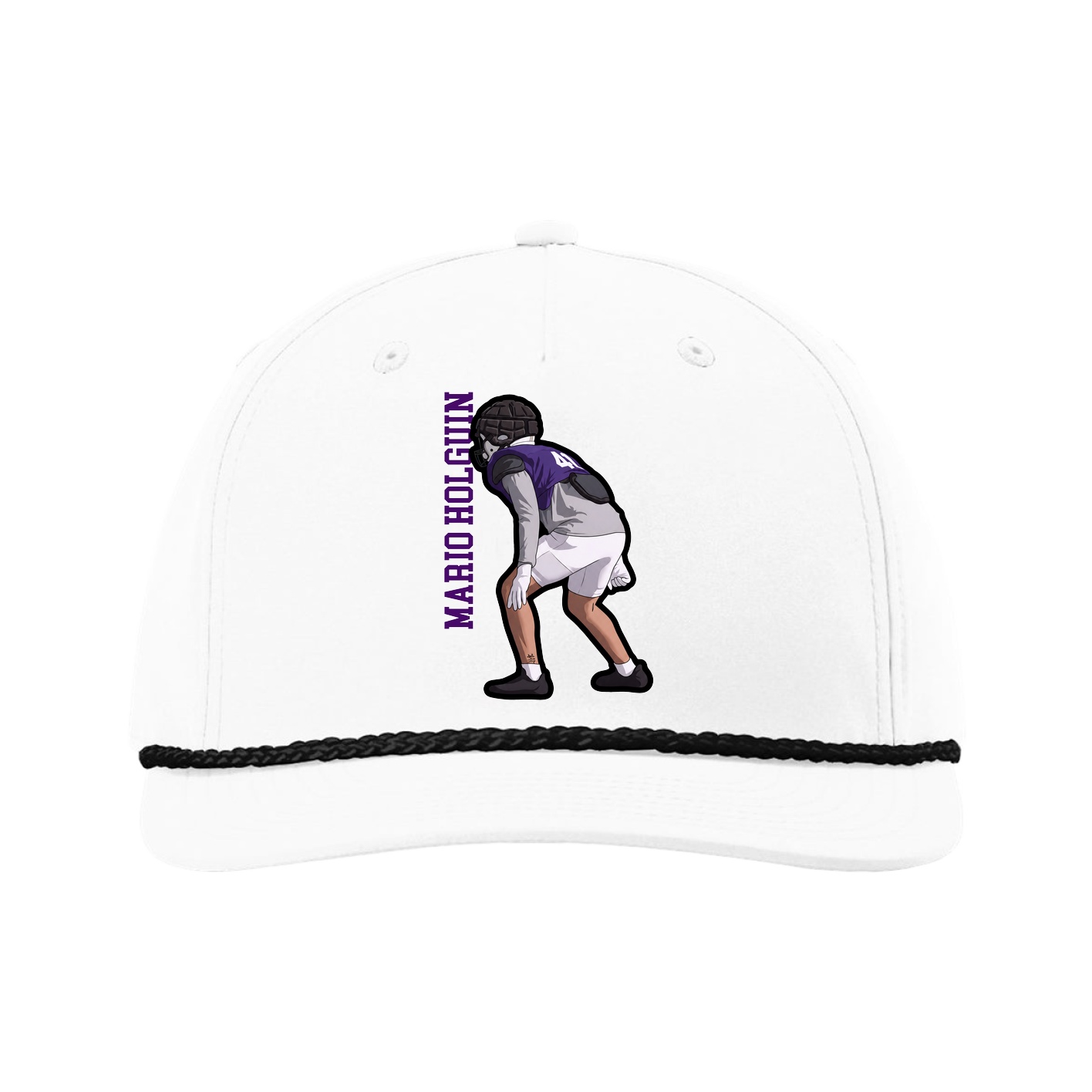 Five-Panel Classic Rope Cap — Name Vertical in White
