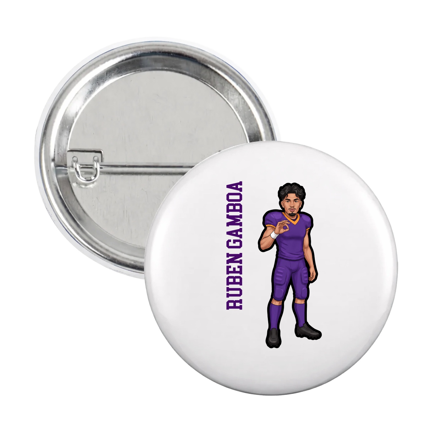 Game Day Button — Name Vertical in White