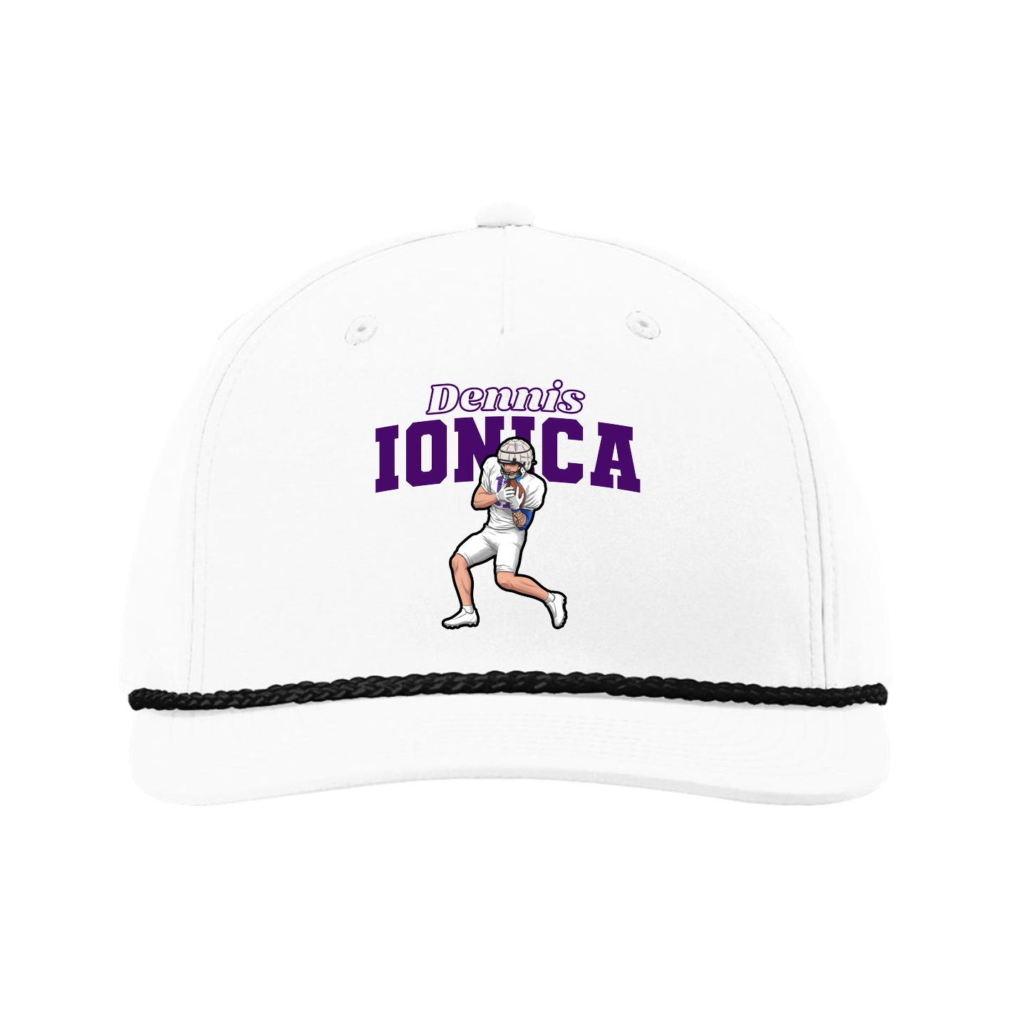 Five-Panel Classic Rope Cap — Name Arch in White