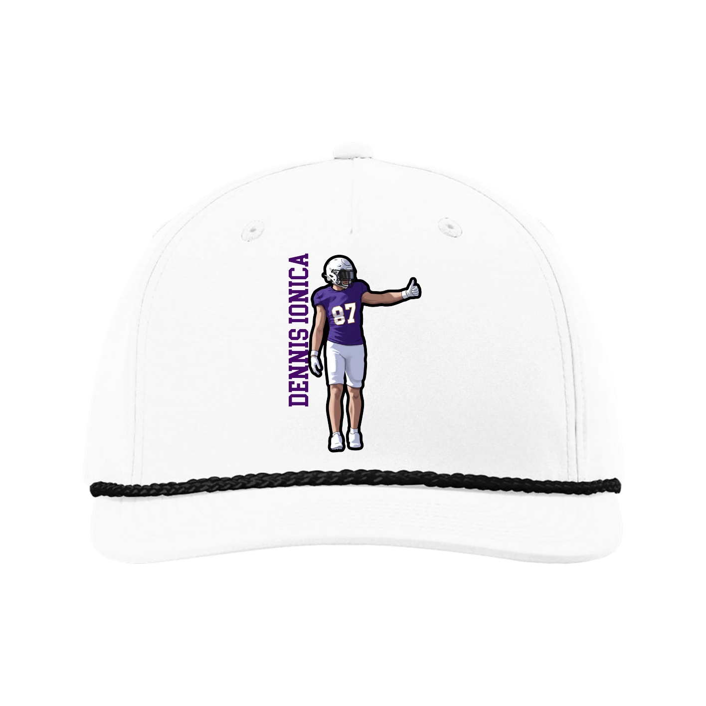Five-Panel Classic Rope Cap — Name Vertical in White