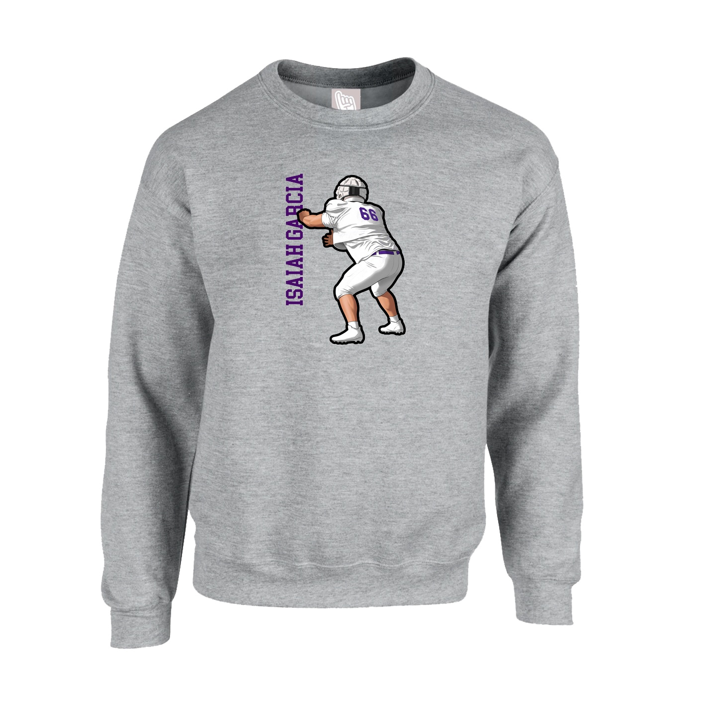 Fleece Crew — Name Vertical in Grey