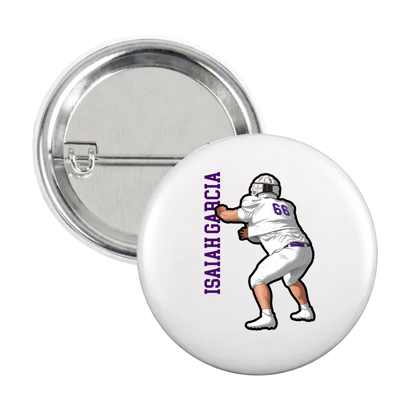 Game Day Button — Name Vertical in White