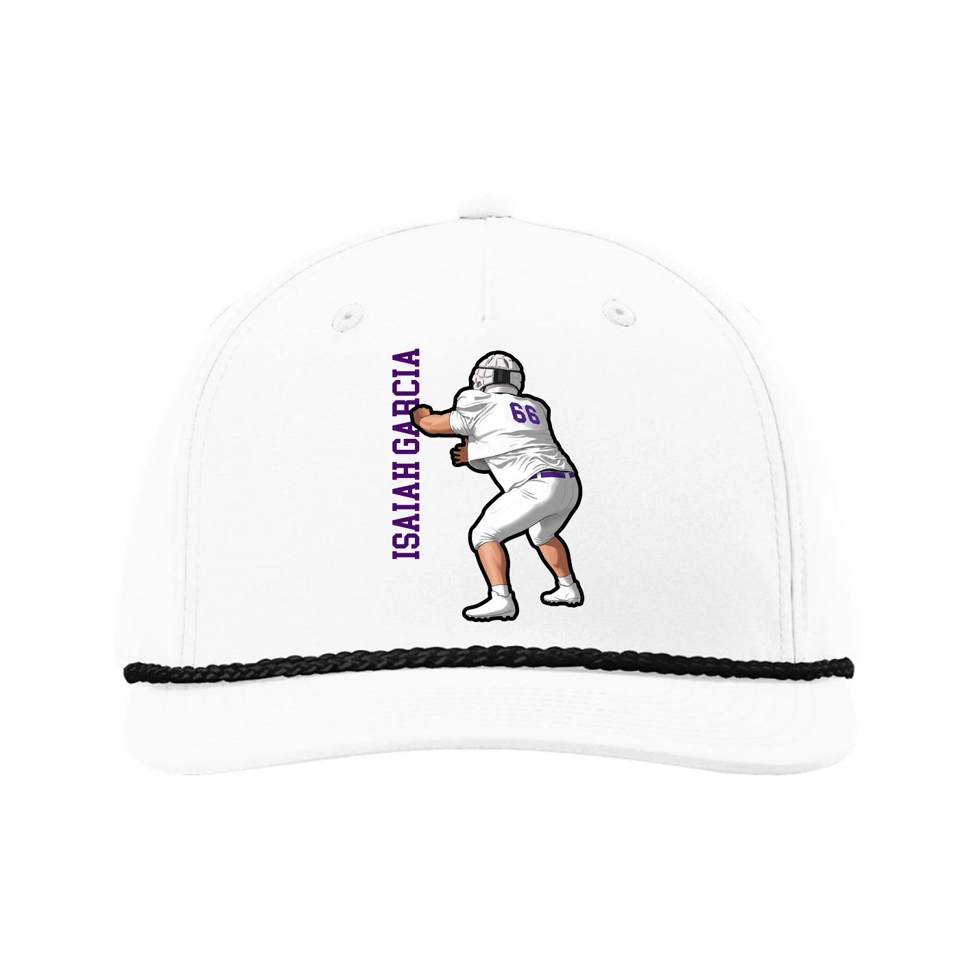 Five-Panel Classic Rope Cap — Name Vertical in White