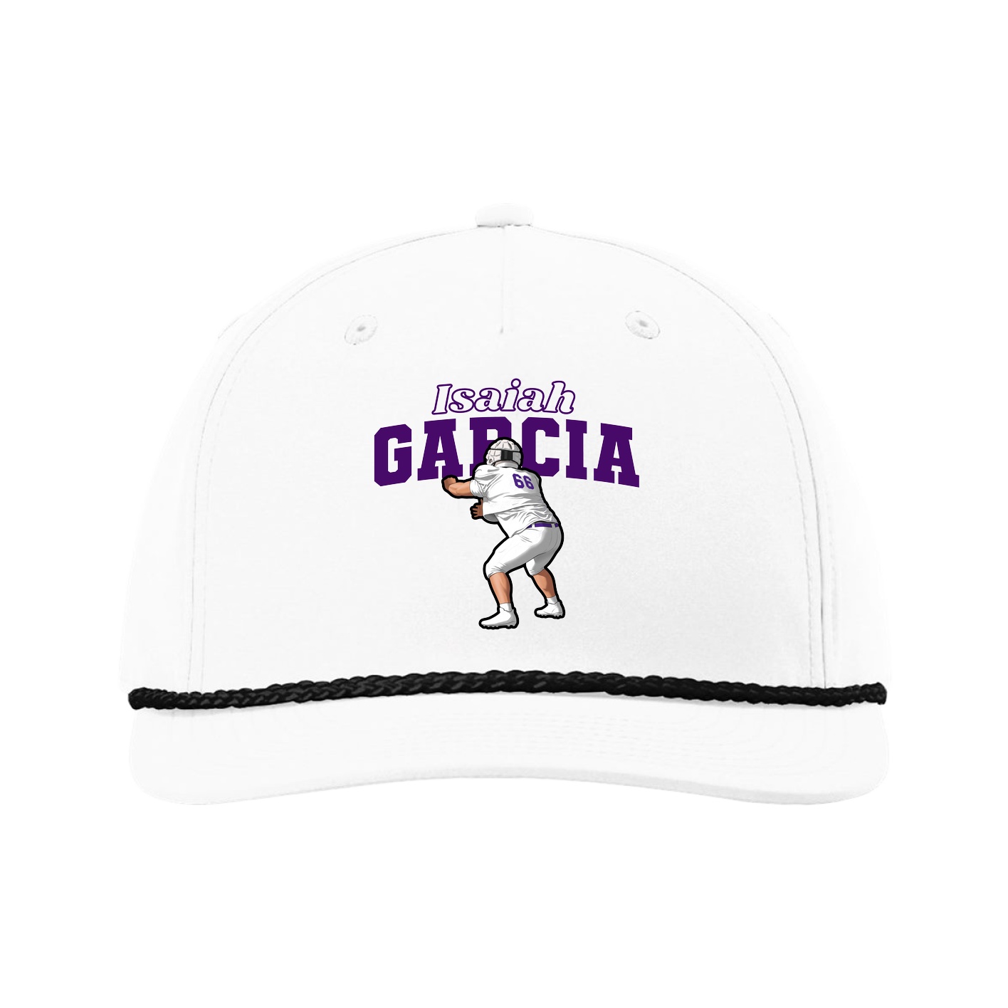 Five-Panel Classic Rope Cap — Name Arch in White