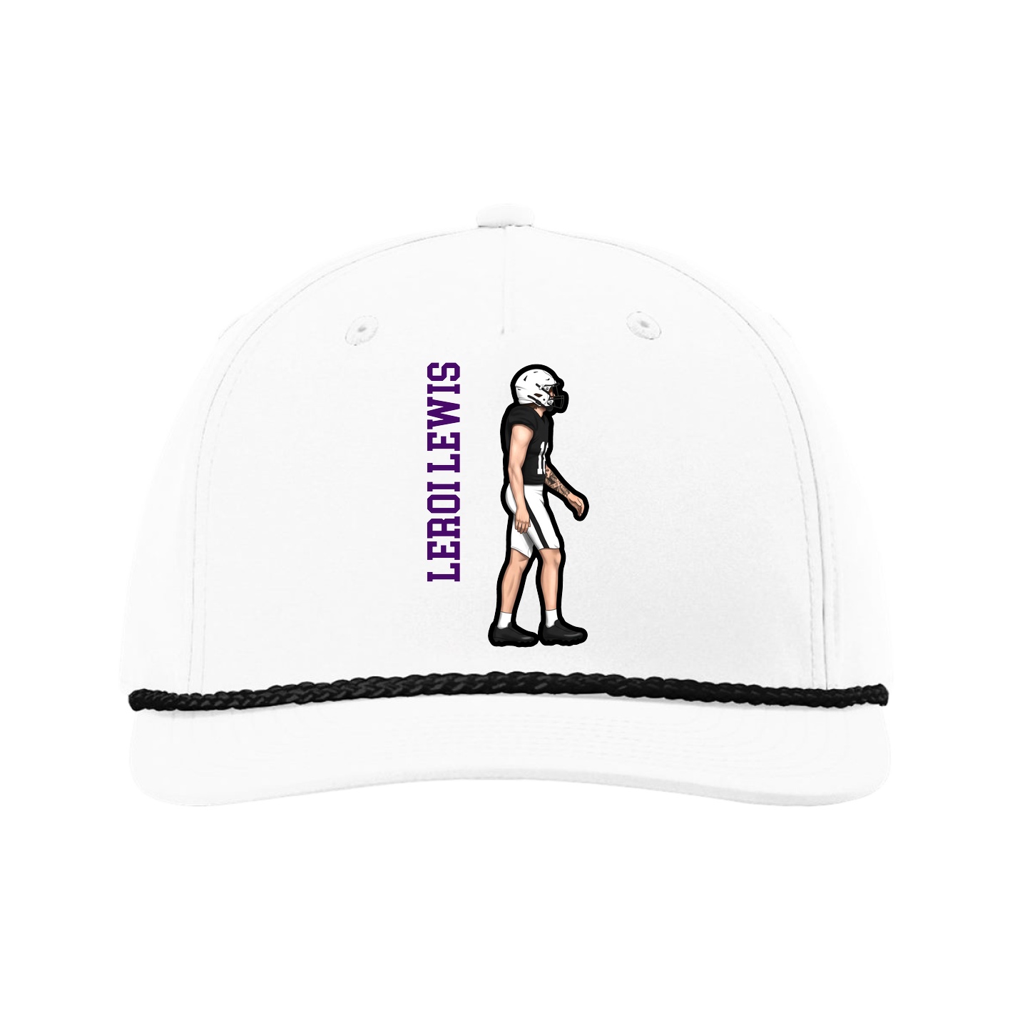 Five-Panel Classic Rope Cap — Name Vertical in White