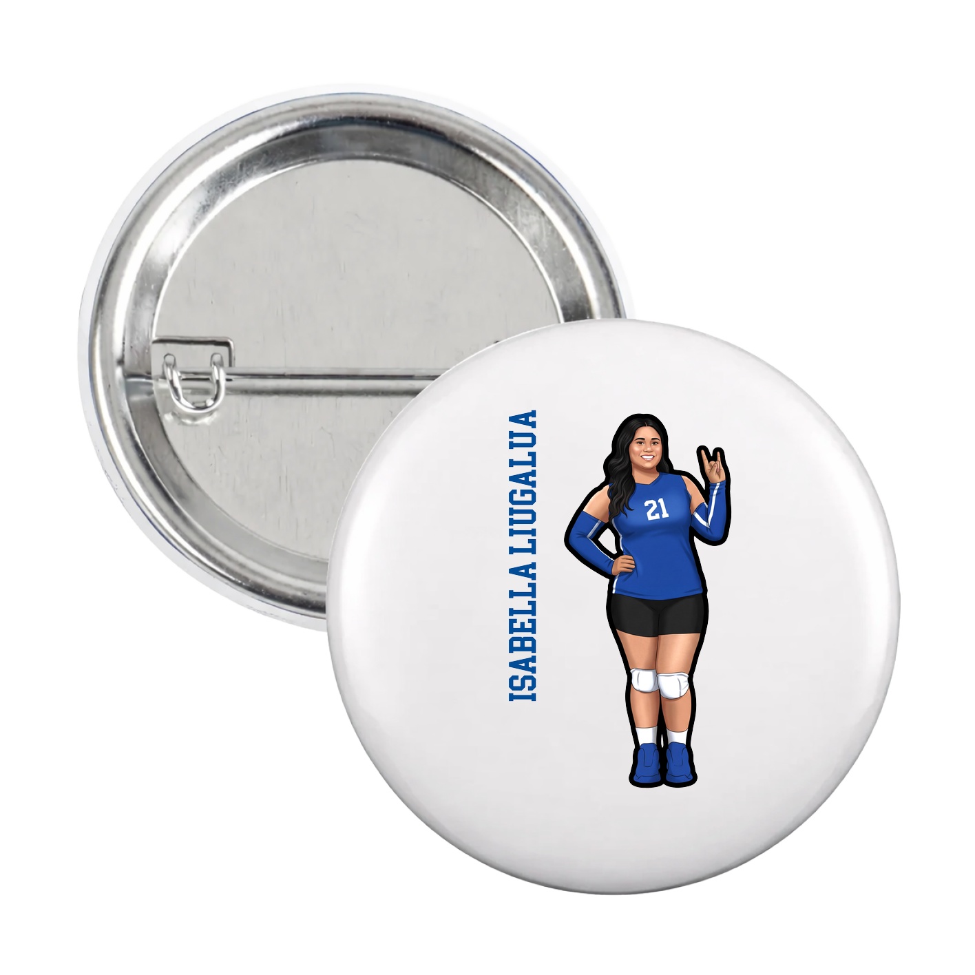 Game Day Button — Name Vertical in White