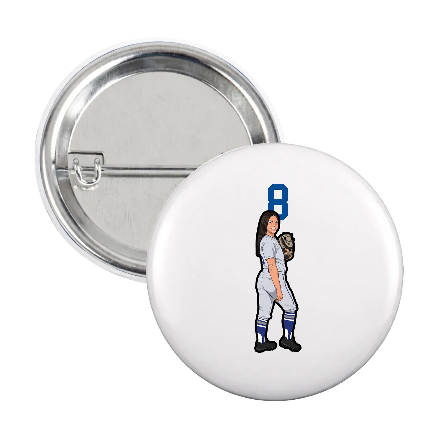 Game Day Button — Number Top in White