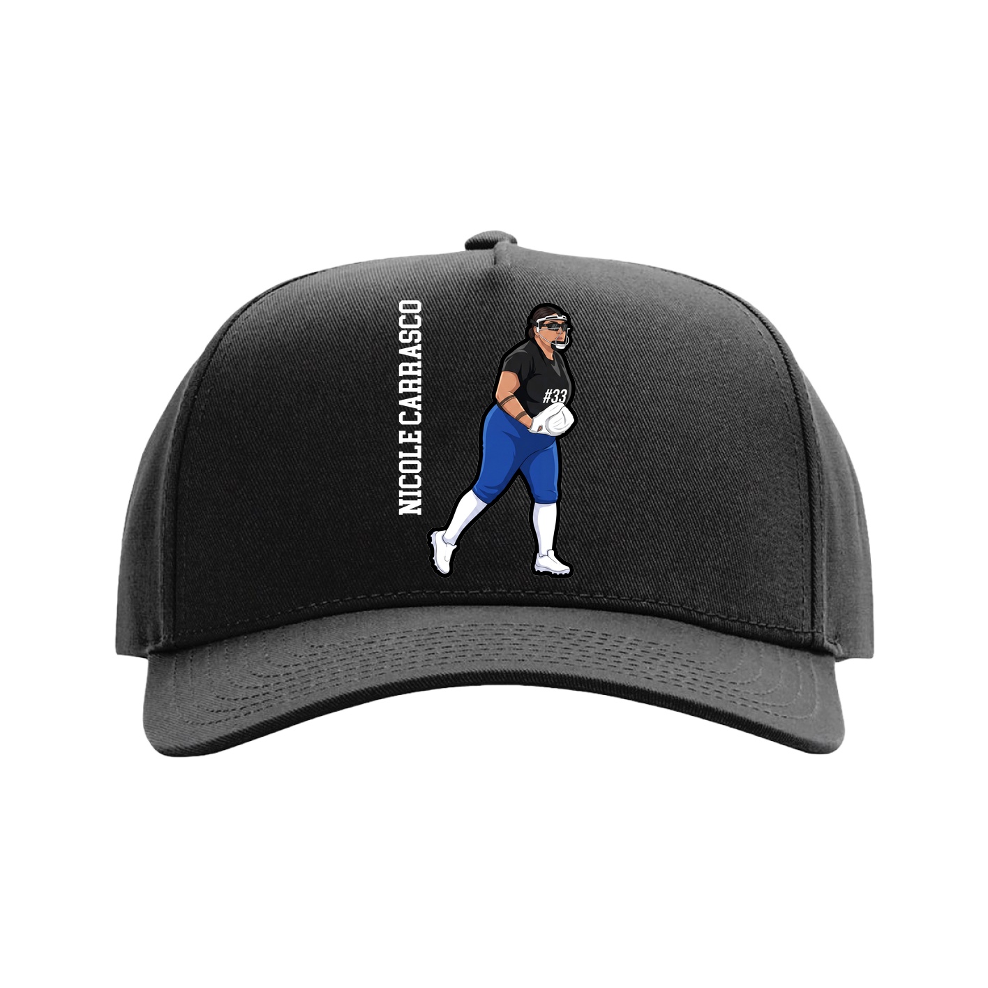 Full Fabric Five-Panel Champ Cap — Name Vertical in Black