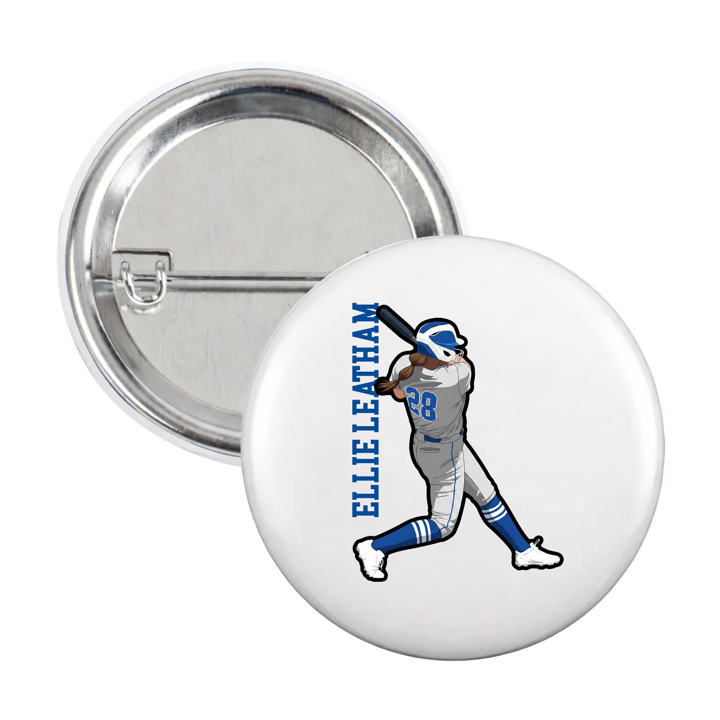 Game Day Button — Name Vertical in White