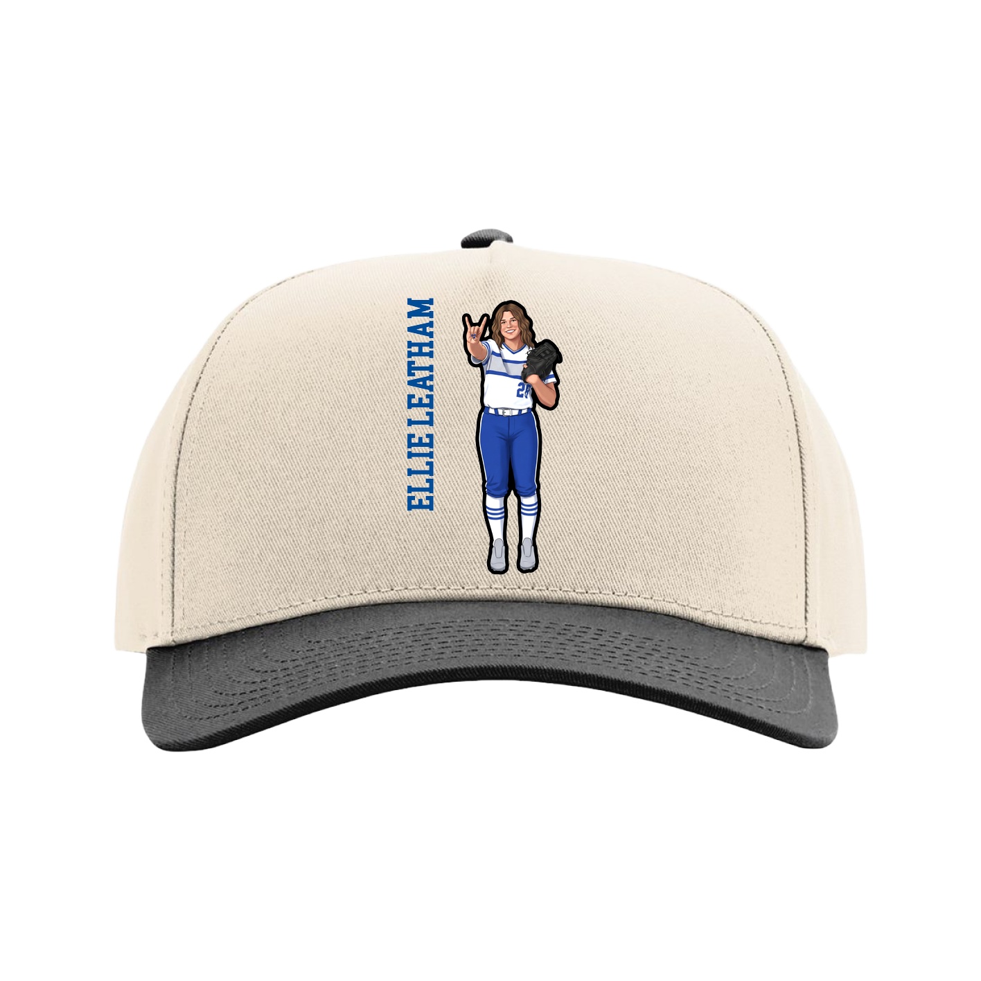 Full Fabric Five-Panel Champ Cap — Name Vertical in Cream/Black
