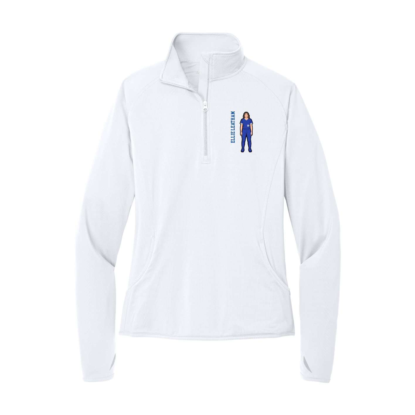 Women's Q-Zip Pullover — Name Vertical in White