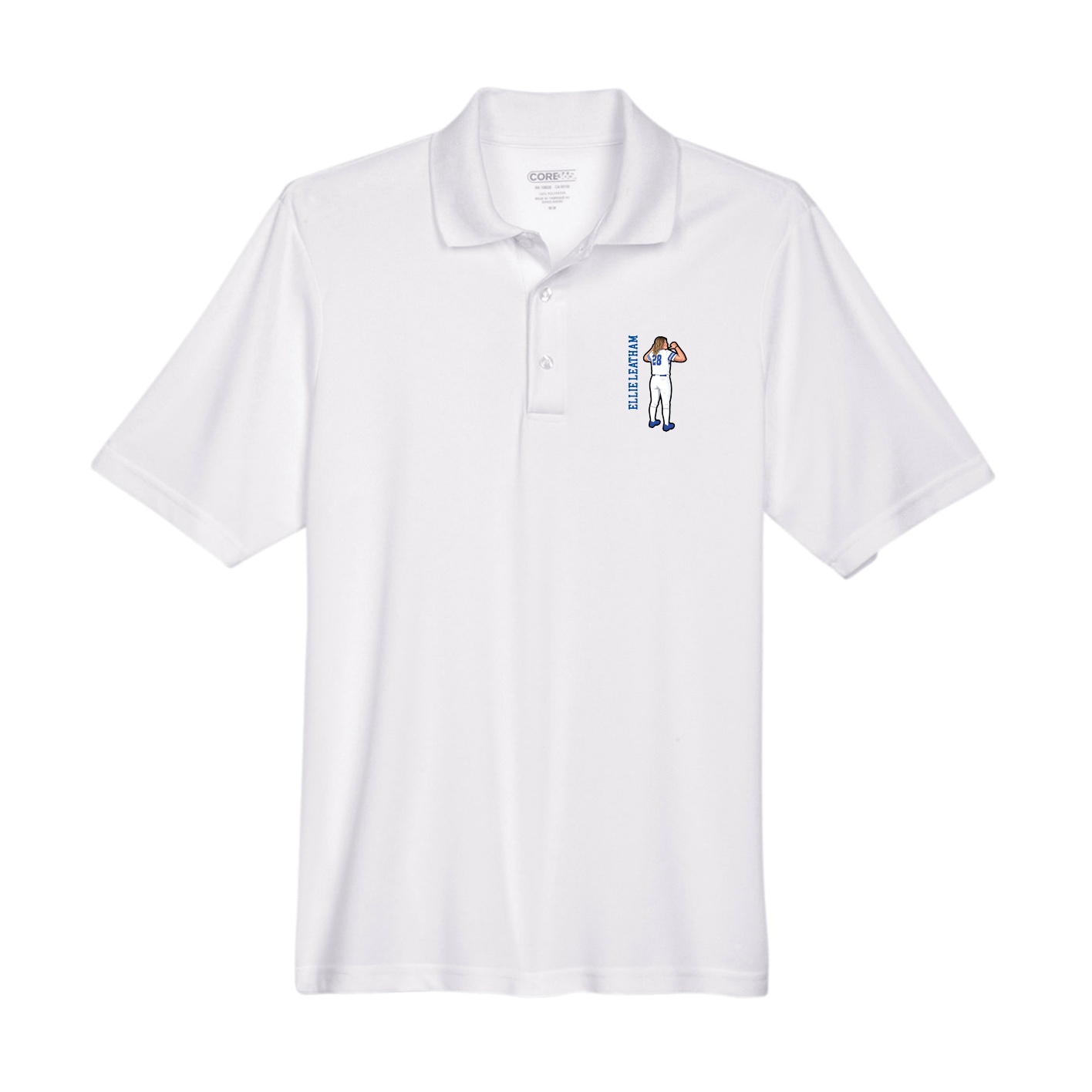 Performance Polo — Name Vertical in White