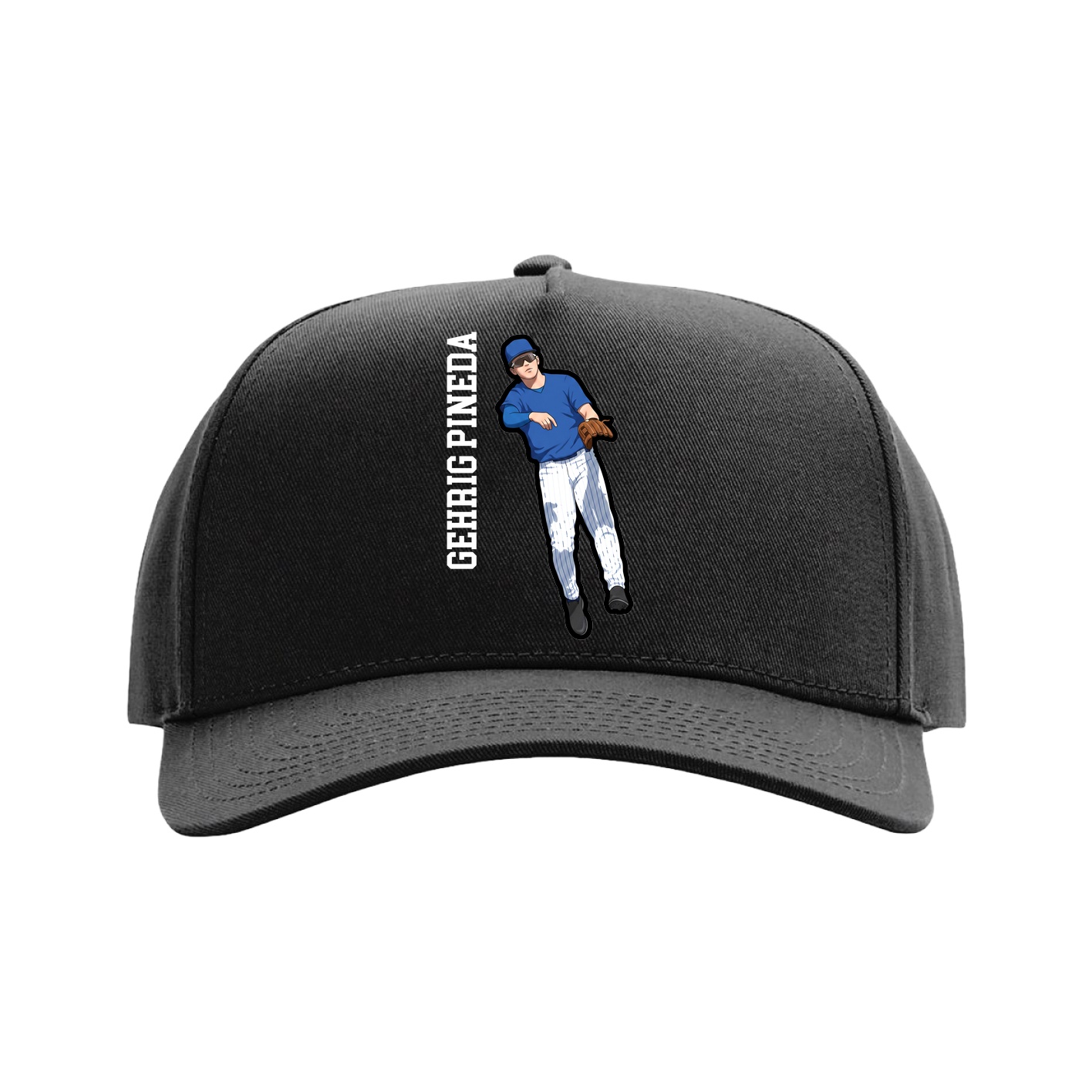 Full Fabric Five-Panel Champ Cap — Name Vertical in Black