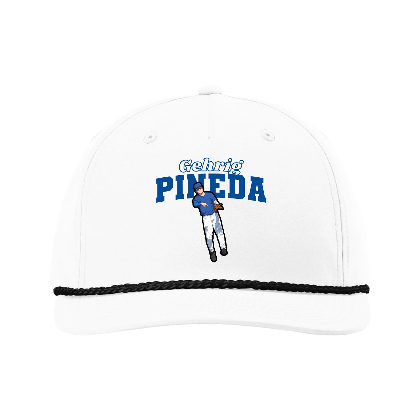 Five-Panel Classic Rope Cap — Name Arch in White