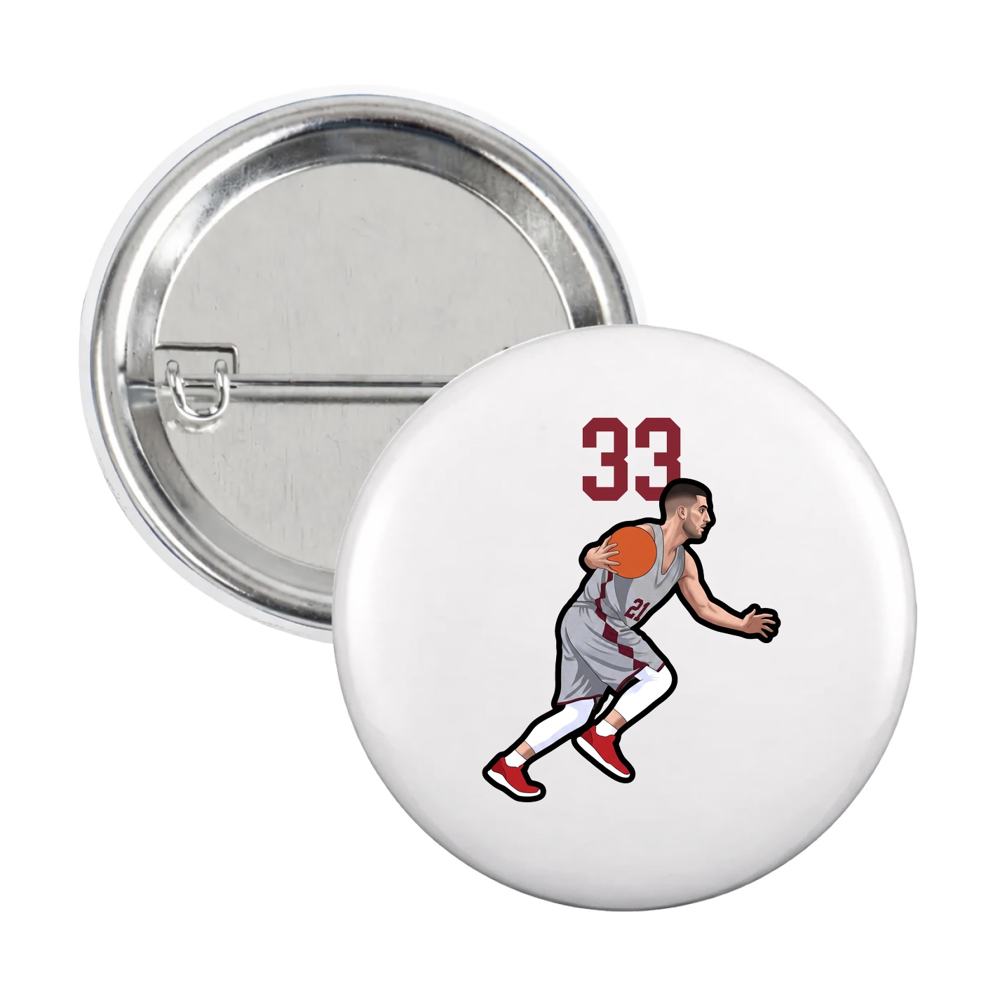 Game Day Button — Number Top in White