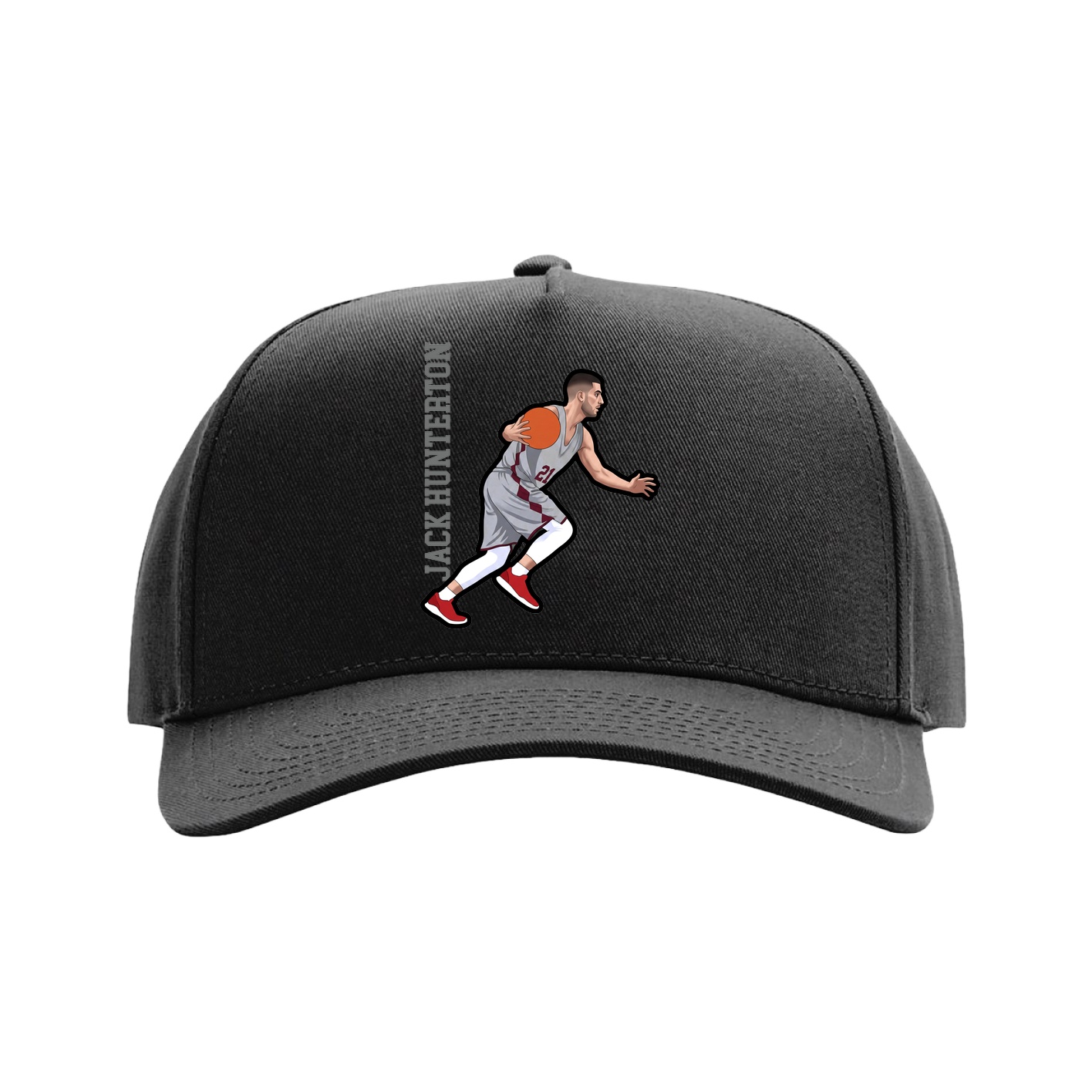 Full Fabric Five-Panel Champ Cap — Name Vertical in Black