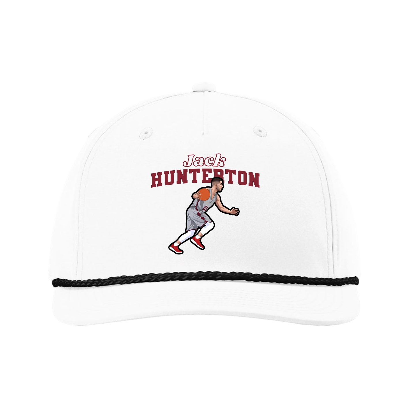 Five-Panel Classic Rope Cap — Name Arch in White