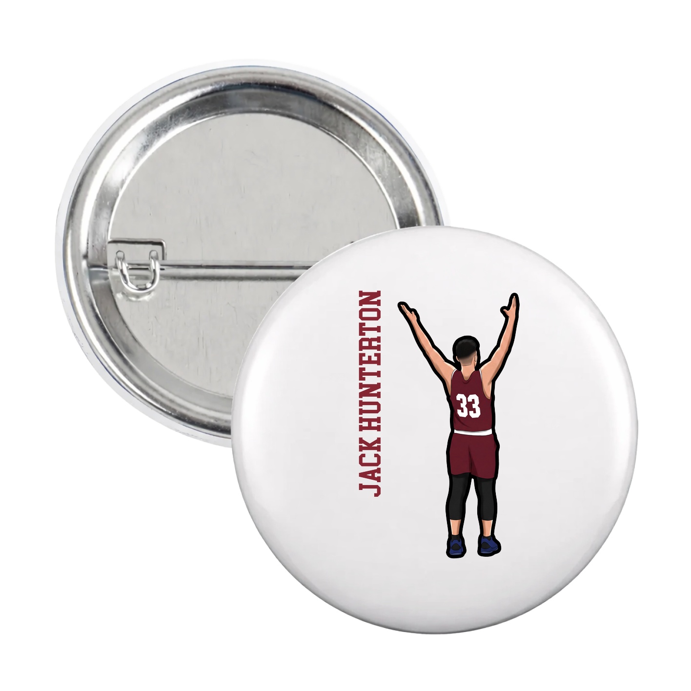 Game Day Button — Name Vertical in White