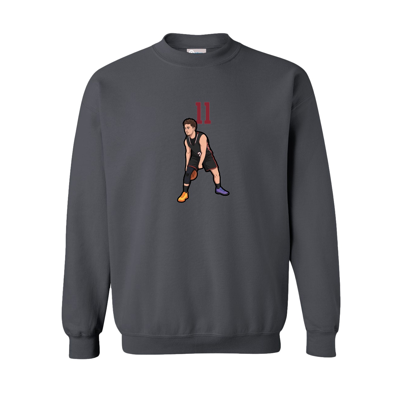 Fleece Crew — Number Top in Grey