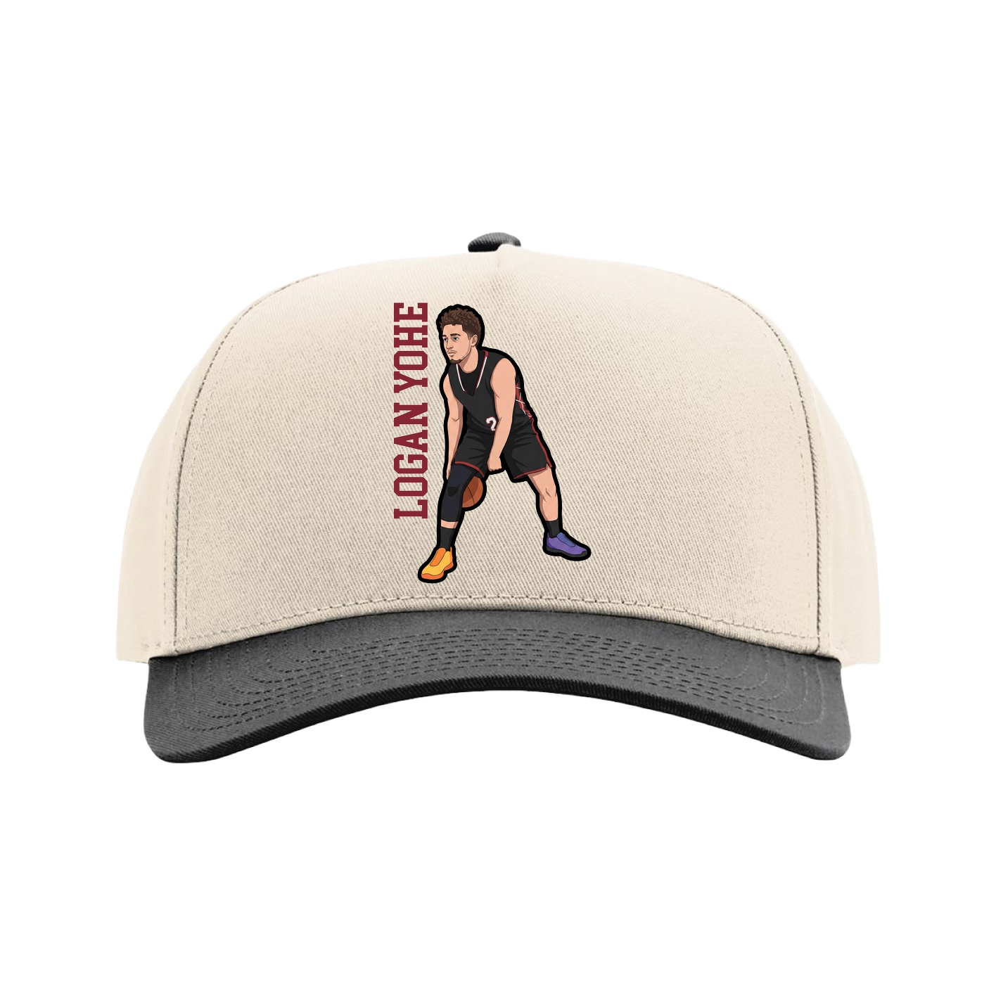 Full Fabric Five-Panel Champ Cap — Name Vertical in Cream/Black
